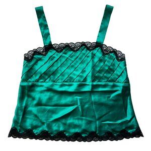 Green & Black Lace Vintage Gold Label Victoria's Secret Lingerie Cami Tank Top M